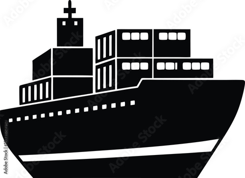 Silhouette of a Large Cargo Ship with Stacked Containers Ocean Freighter
