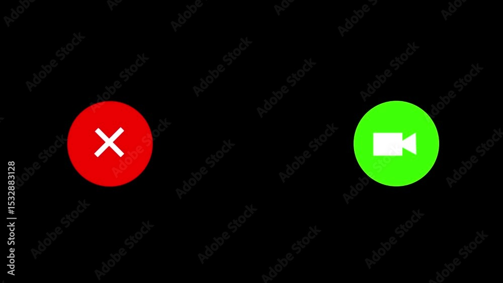 Animated video call yes or no icon on black screen. Video Call, Chat Conferencing.incoming call concept on mobile phone screen animation.