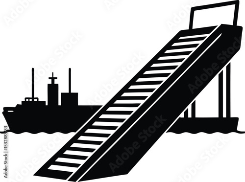 Silhouette of a Loading Ramp Extending from Ship Port Access