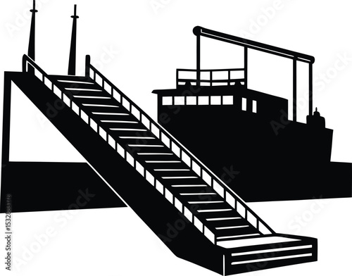 Silhouette of a Loading Ramp Extending from Ship Cargo Access