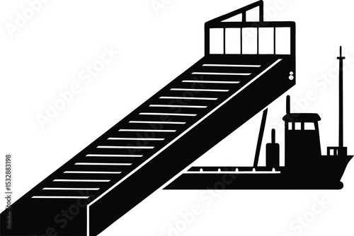 Silhouette of a Loading Ramp Extending from Ship Shipboard Access