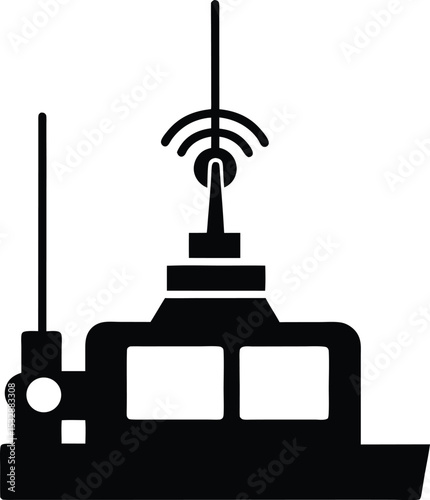 Silhouette of a Marine GPS Unit with Antenna Navigational System
