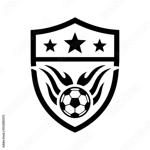 Soccer Shield Logo with Stars and Flames
