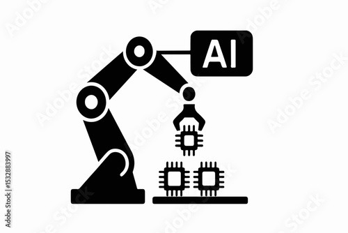 Silhouette AI Brain and Gear Hybrid with Cloud Computing and Data Nodes Vector Illustration of Artificial Intelligence Integration and Cloud Network Infrastructure