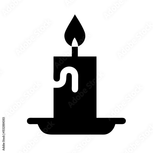 Burning candle silhouette in black and white graphic style