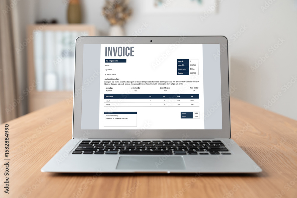 Invoice on computer screen from accounting application. Computer program for financial and budget of corporate business. Snugly. Invoice on computer screen from accounting application. Computer program for financial and budget of corporate business. Snugly.