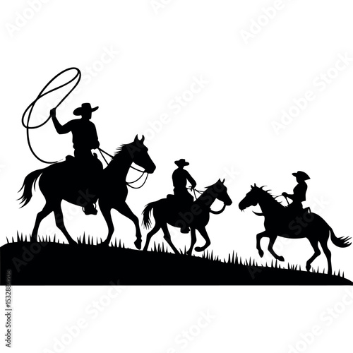 Wild West Cowboy Riding Horse in Action – Vector Silhouette

