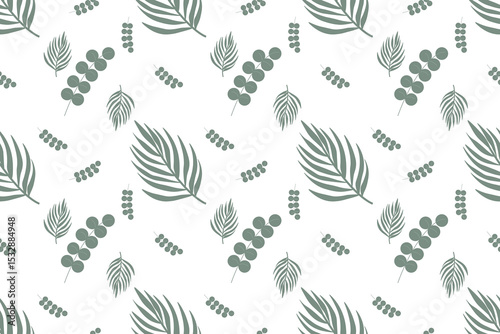 Exotic palm leaves forming a seamless tropical pattern. Botanical vector illustration suitable for vintage foliage backgrounds and design elements