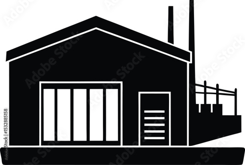 Silhouette of a Warehouse Near Port with Large Sliding Door Storage Facility