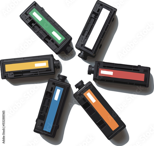 Printer ink cartridges colorful arrangement for inkjet printers supplies and replacement accessories for home office editable stock vector illustration