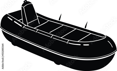 Silhouette of a Zodiac Inflatable Boat with Outboard Motor Expedition Boat