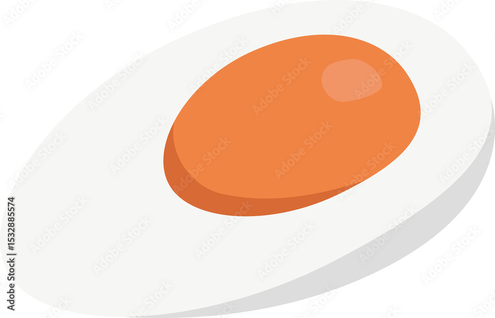 Fotobehang Eieren Stylized fried egg is floating on transparent background, showing white base and glossy orange yolk #1532885574