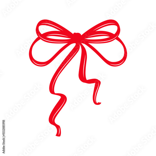 Red Bow Clipart Illustration in a Hand Drawn Coquette Style. Minimalist Silhouette with Whimsical Lines and Elegant Shape.