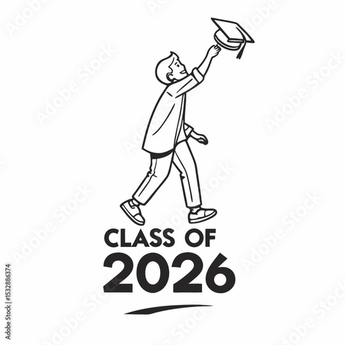 Graduate 2026 student throwing cap celebration illustration