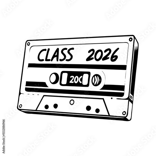 Class of 2026 cassette tape silhouette design, vector cutout