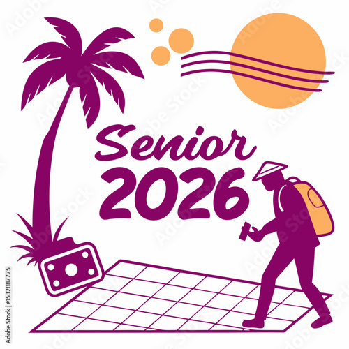 Senior 2026 graduation design palm tree traveler backpack