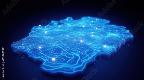 Abstract network structure map with luminous connections on dark background
