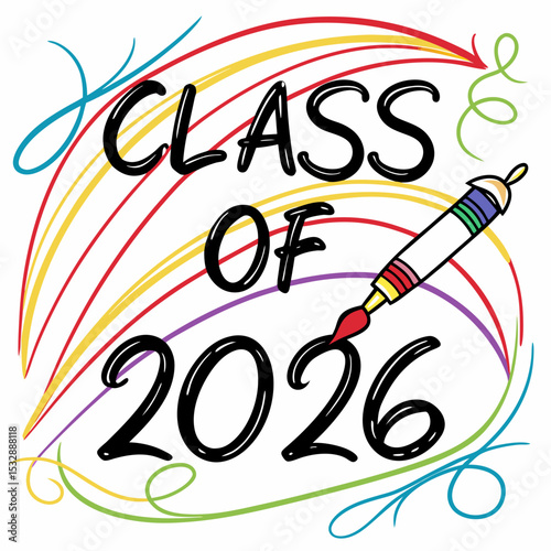 Class of 2026 graduation design colorful rainbow paintbrush