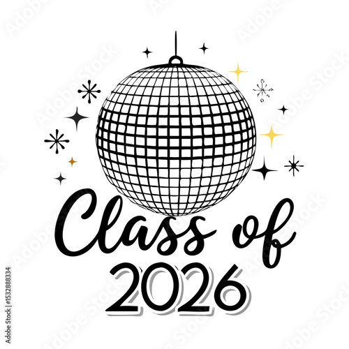 Sparkling disco ball silhouette design 2023, classy vector cutout