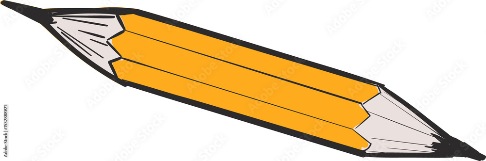 Obraz premium Cartoon-style yellow sharpened double-ended pencil is lying diagonally on transparent background