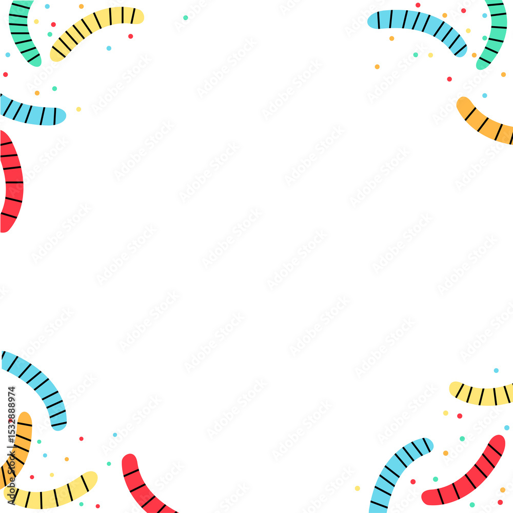 Fototapeta premium Confetti border is appearing in flat vector with dots and stars on transparent background, copy sp