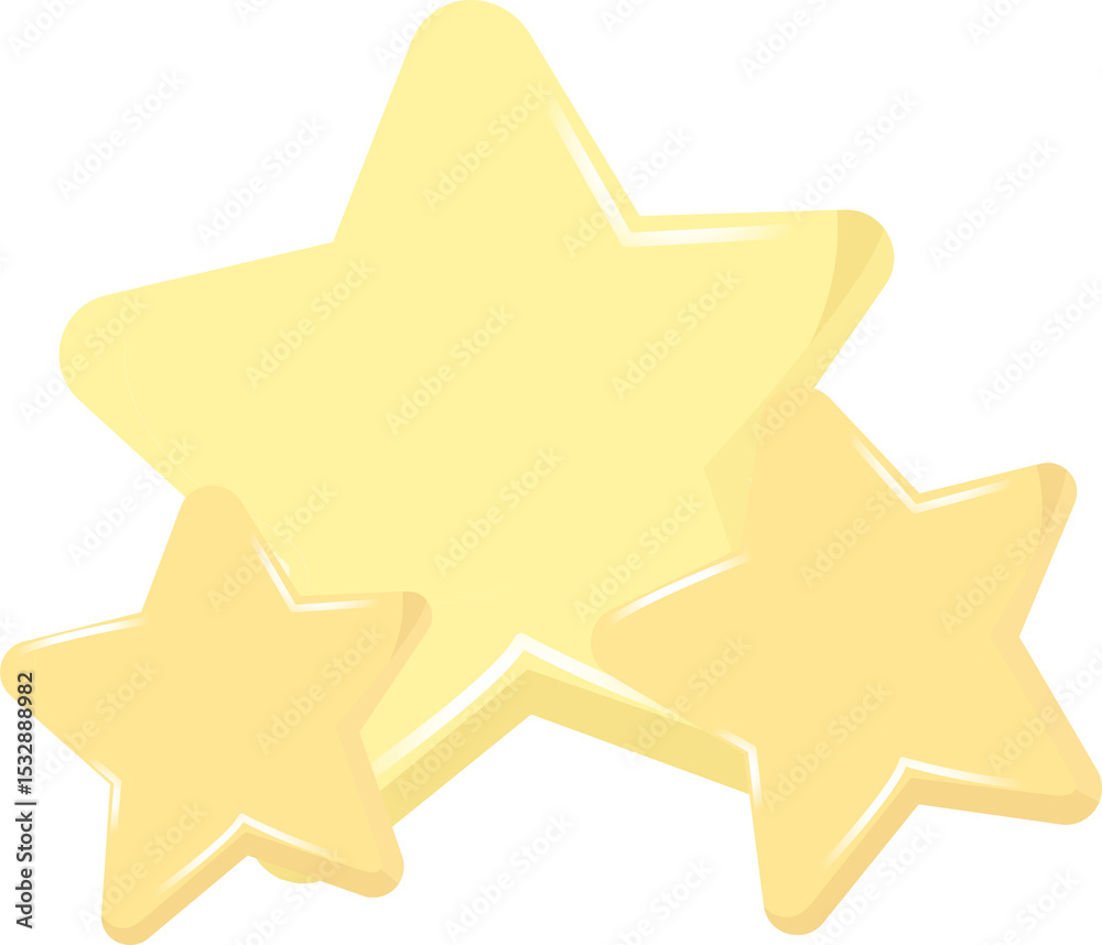Naklejka premium Three stylized stars are overlapping in transparent vector art, with gradient shading and bevels