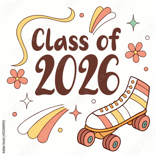 Class of 2026 retro roller skate graduation design element