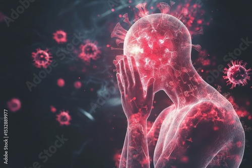 Effects of chronic inflammation on the body and prolonged immune response illustrating internal struggles against viruses