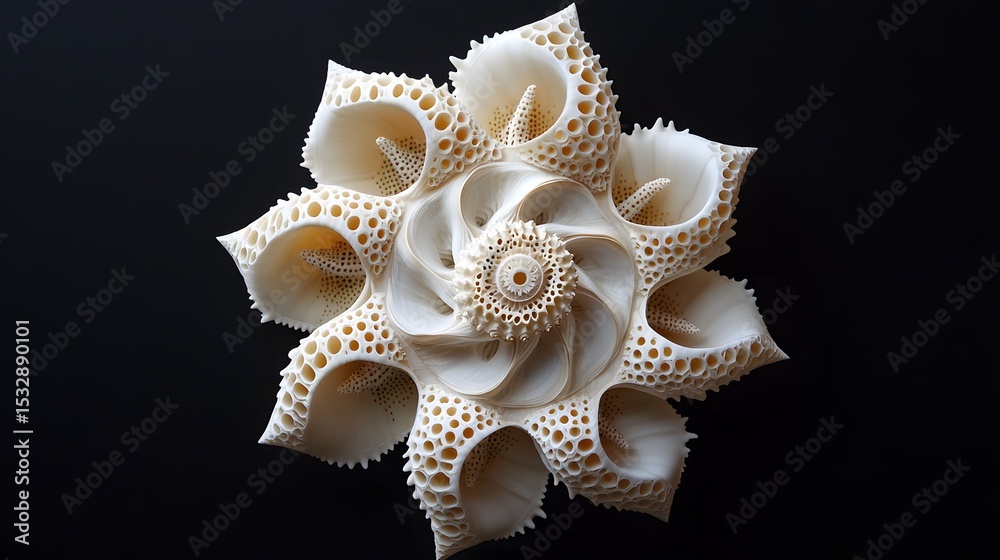 Obraz premium Intricate White Spiral Shell Design on Dark Background