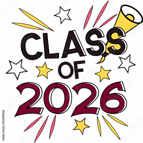Class of 2026 graduation announcement design stars megaphone