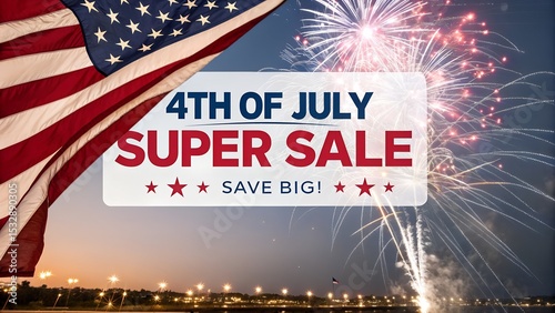 American Patriotic Sale Celebration: A captivating display of patriotism and promotional zeal, with the iconic American flag waving proudly against a backdrop of vibrant fireworks.