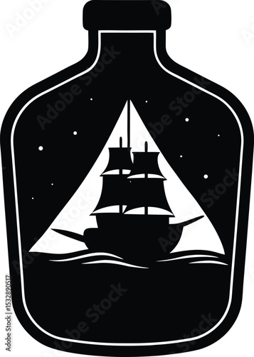 Silhouette of a Ship Captain Hat Inside Circular Badge Command Symbol