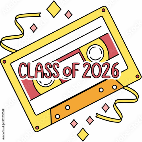 Class of 2026 cassette tape graduation design retro vibes