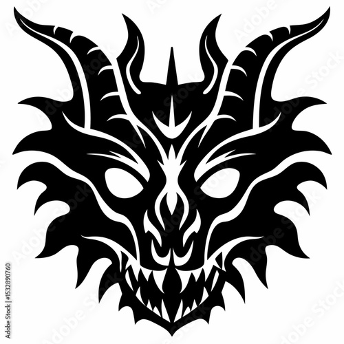Tribal Dragon Skull with Horns and Fire SVG
