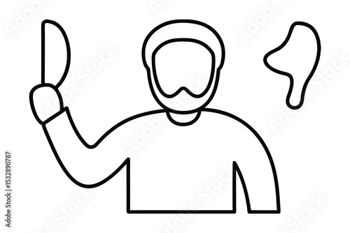 Man in line-art style holding a knife throwing a shape