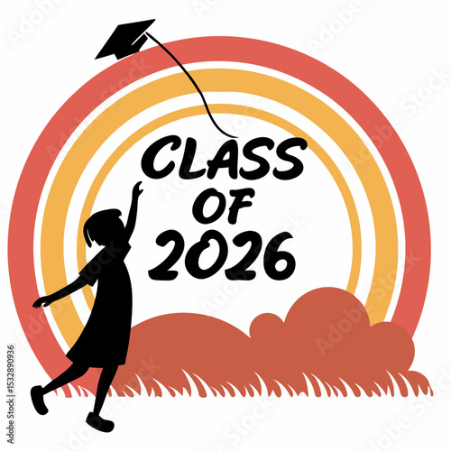 Class of 2026 retro rainbow graduation girl silhouette design