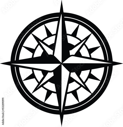 Compass Rose with Sea Waves Crossing Through Naval Comb