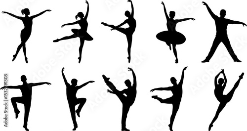 Ballet dancer silhouette vector art graphic design illustration dance poses collection artistic movement graceful 100 editable stock vector illustration