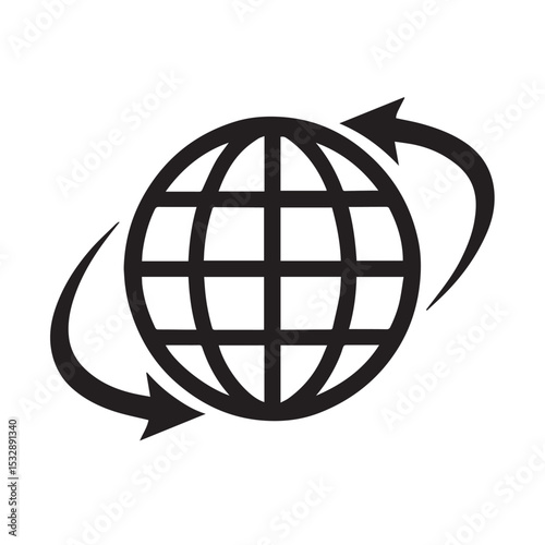 Global Connection Icon – Globe with Arrows Representing Worldwide Network and Communication