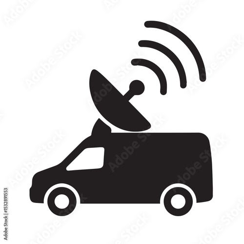 Satellite News Van Icon – Broadcasting Communication Vehicle Symbol