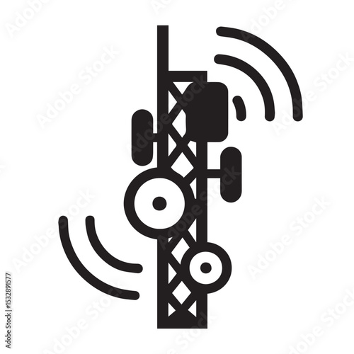 Cellular Transmission Tower Icon – Communication Antennas and Signal Waves