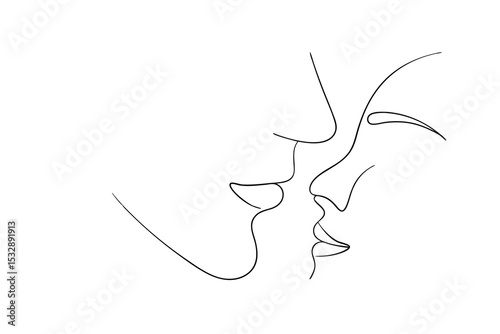 Romantic couple line-art drawing minimalist kissing faces