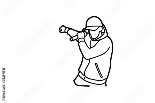 Rapper performing line-art illustration hip hop music