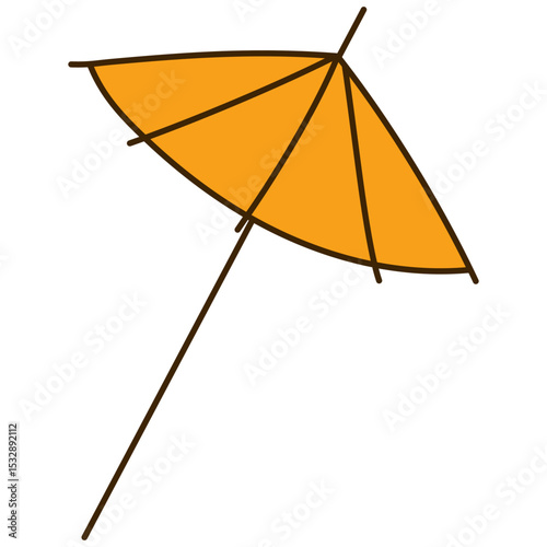 Paper umbrella, parasol hand drawn illustration, isolated vector. Line art style design. Summer clip art, seasonal element, print. Cocktail garnish, beach bar, pool party