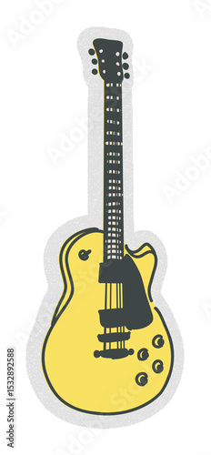 Flat-style yellow electric guitar is showing pickguard and pickups on transparent background photo