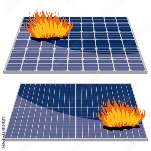 burning solar panel vector drawing.