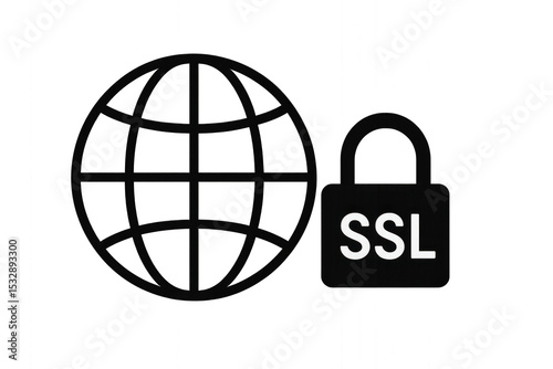A lock and globe with 'SSL' text, isolated on transparent background.