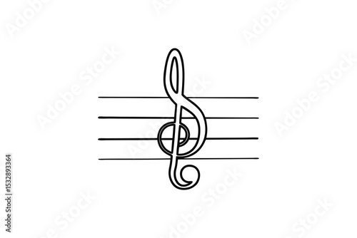 Treble clef on staff simple line art music note design