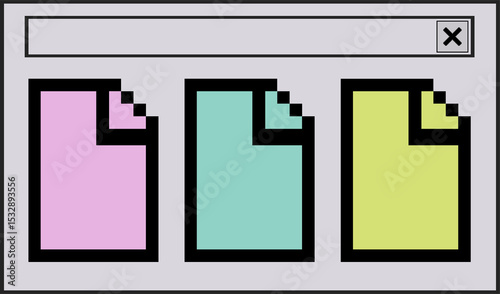 Quadro su tela Showing pixel art UI with input field close button, pastel page icons on transpa