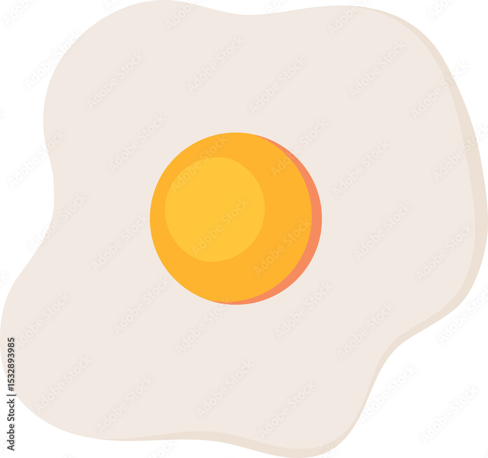 Fotobehang Eieren Flat fried egg illustration is showing egg white, vivid yolk on transparent background, copy space #1532893985